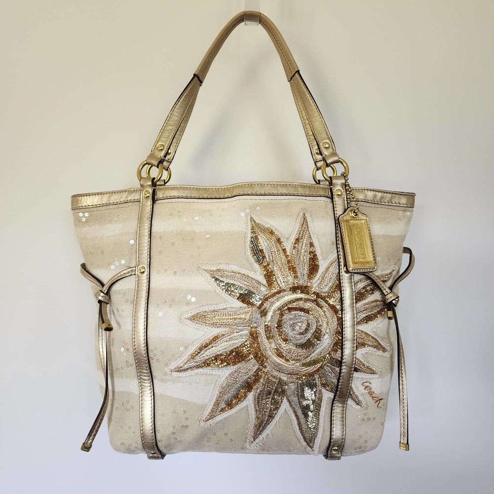 Coach Rare Ltd. Ed. Audrey Sun Starfish Cinched Natural Khaki Sequins Tote Bag